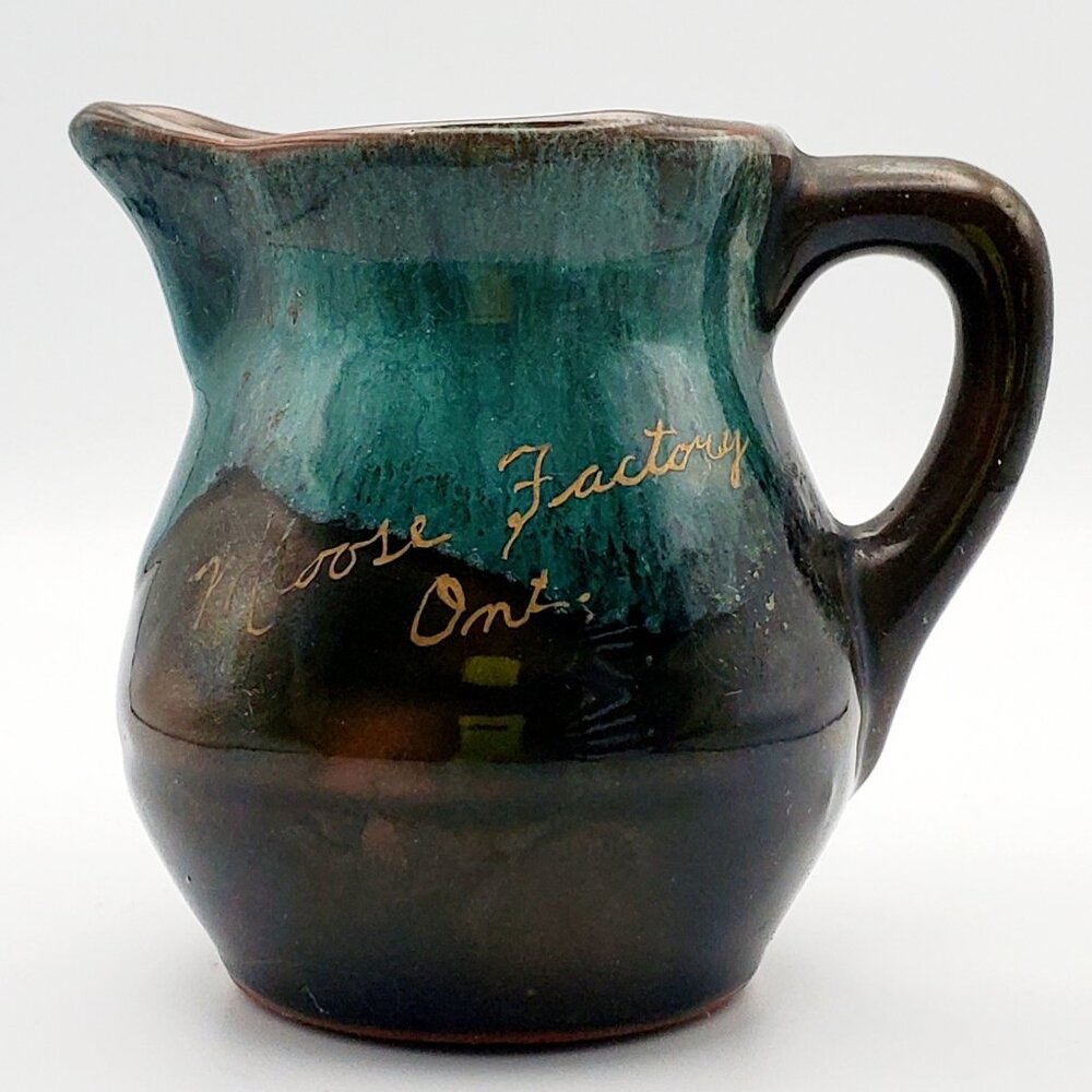 VTG MOOSE FACTORY ONTARIO Mini Creamer / Milk Server Teal & Brown Glossy Glaze